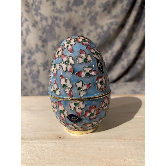 Floral Cloisonné Enamel Egg Trinket Box - Picture 4 of 9